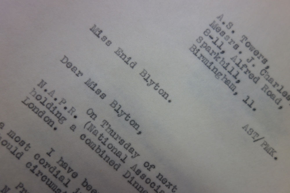ENID BLYTON - a series of 38 (mostly) typed business letters, 1959-62,