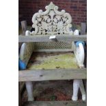 A 20th century carved white marble bench with pierced decoration on cabriole supports, 183cm wide,