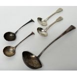 Silver flatware, comprising; an Old English pattern soup ladle,