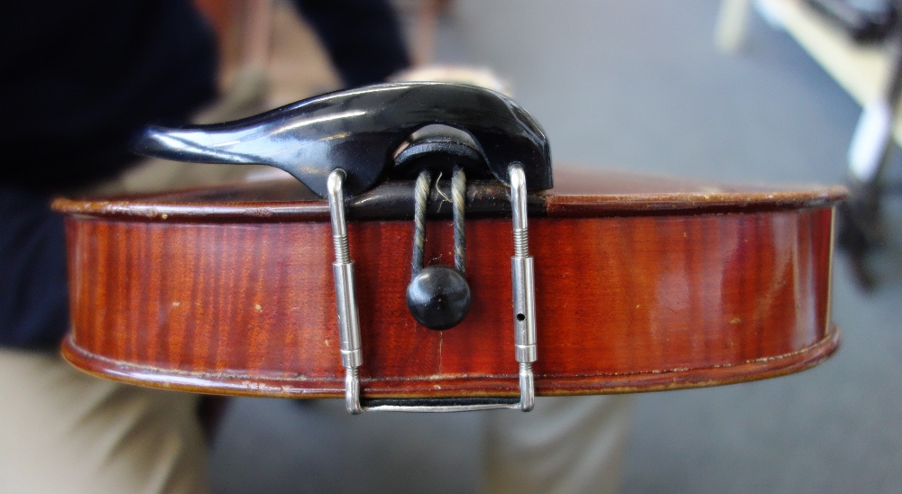 A viola, mid-20th century, interior paper label reads 'Copy of Antonius Stradivarius', 16 inches, - Image 6 of 12