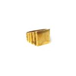 A gentleman's 9ct gold square signet ring, decorated with partly textured banded shoulders,