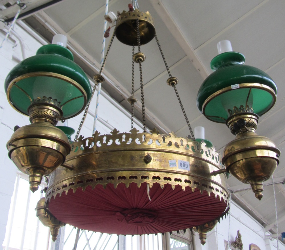 A Victorian circular brass hanging light, in the Gothic taste,