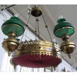 A Victorian circular brass hanging light, in the Gothic taste,