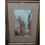 Paul Marny (1829-1914), Street scene, possible Chartres, watercolour, signed, 42cm x 24cm.
