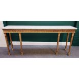 An 18th century style console table, the rectangular marble top over a Greek key frieze,