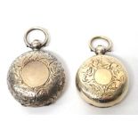 Two silver single compartment sovereign cases, both having engraved decoration,