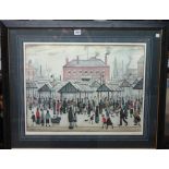 Laurence Stephen Lowry (1887-1976), Market scene, Northern town, colour reproduction,
