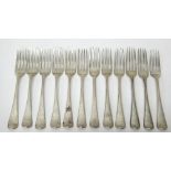 Silver table flatware, comprising; three Old English and thread pattern table forks, London 1797,