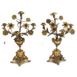 A pair of 19th century gilt metal four branch candelabra,