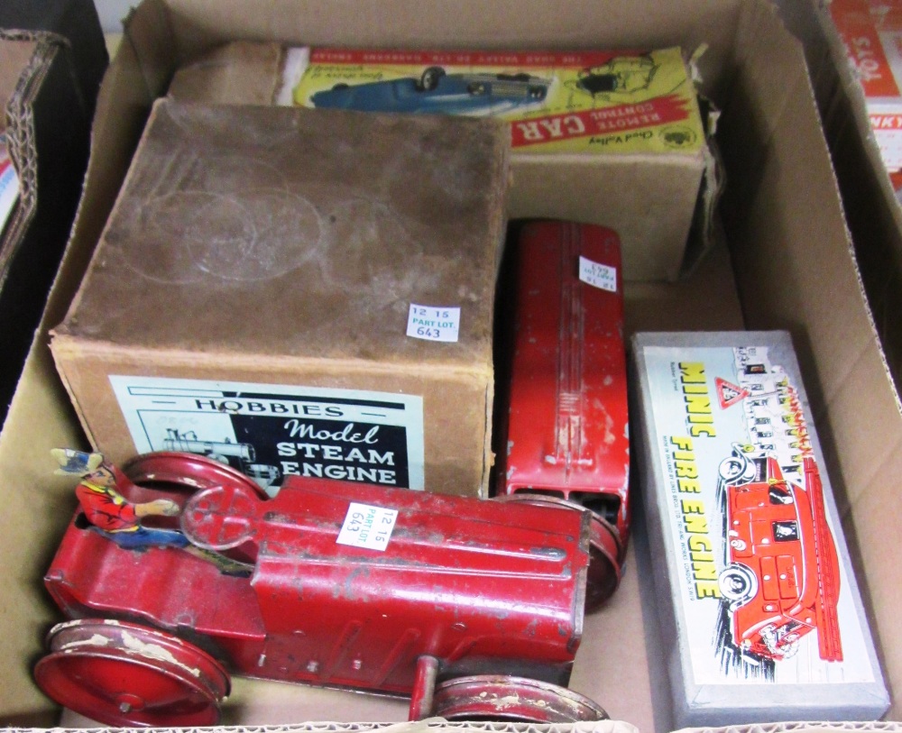 A Minic fire engine, boxed, a Triang Tractor no.2, a Hobbies S.E.I.