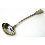 A late George III silver double struck fiddle and thread pattern soup ladle, London 1819,