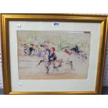 Albert Ludovici junior (1852-1932), The horse trainer, watercolour, signed, 27cm x 39.5cm.