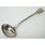 A Victorian silver double struck fiddle and thread pattern soup ladle, London 1854, weight 289 gms.
