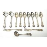 Silver King's pattern table flatware, comprising; two dessert forks, London 1837,