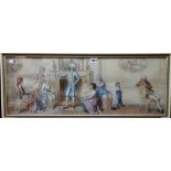 French School (19th century), A Salon interior with figures in 18th century dress, watercolour,