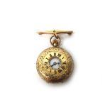 A lady's 9ct gold half hunting cased keyless wind pendant fob watch,