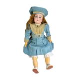 A Kestner bisque head doll, late 19th century, with long auburn hair, sleep eyes,