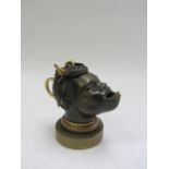 An unusual gilt and patinated bronze figural inkwell, 19th century,