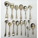 Silver table flatware, comprising; a Scottish fiddle pattern toddy ladle, Glasgow 1834,