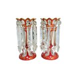A pair of clear and enamel glass lustres, early 20th century,