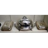 Plated wares, comprising; an oval twin handled hot water based serving dish,