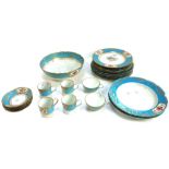 A French Sevres style porcelain turquoise and gilt part dinner and tea service by Maison Jacquel,