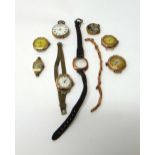 A lady's gold cased, keyless wind, openfaced fob watch,