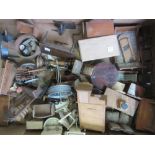 A quantity of vintage dolls house furniture and accessories, including; wardrobes, dining tables,