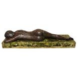 Diane Coates, 'Galatea', a life size bronze of a recumbent nude, on a rectangular stone plinth,