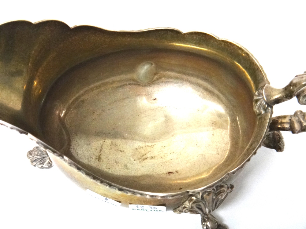 A pair of silver sauceboats, each decorated with a shaped gadrooned rim, - Image 3 of 3