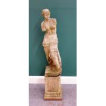 A composition stone figure of the Venus de Milo, on a stepped square base, 120cm high.