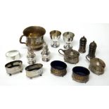 Silver, comprising; a six piece condiment set, comprising; a pair of mustard pots,