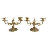 A pair of French ormolu twin branch candelabra of Rococo style, 19th century,