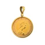 A Hong Kong gold one thousand dollars 1975, commemorating The Royal Visit, in a gold pendant mount,