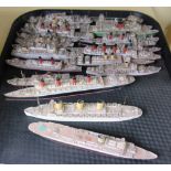 A quantity of miniature painted wooden model ships, 20th century, including; Aquitania,
