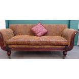 A William IV and later rosewood sofa, with outswept arms and straight front seat,