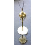 A Victorian brass adjustable lamp standard, with white marble mid-tier,