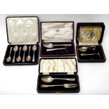 Silver flatware, comprising; a set of six Old English pattern coffee spoons, London 1928,