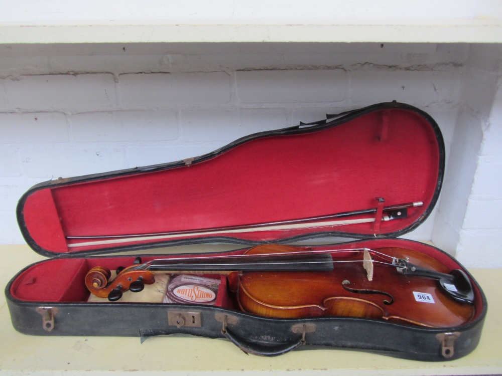 A viola, mid-20th century, interior paper label reads 'Copy of Antonius Stradivarius', 16 inches,