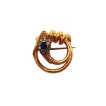 A gold, sapphire and diamond set brooch, in an entwined snake design,