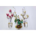 Three artificial silk orchid flower arrangements in vases. *** Purchased from Thomas Goode & Co.