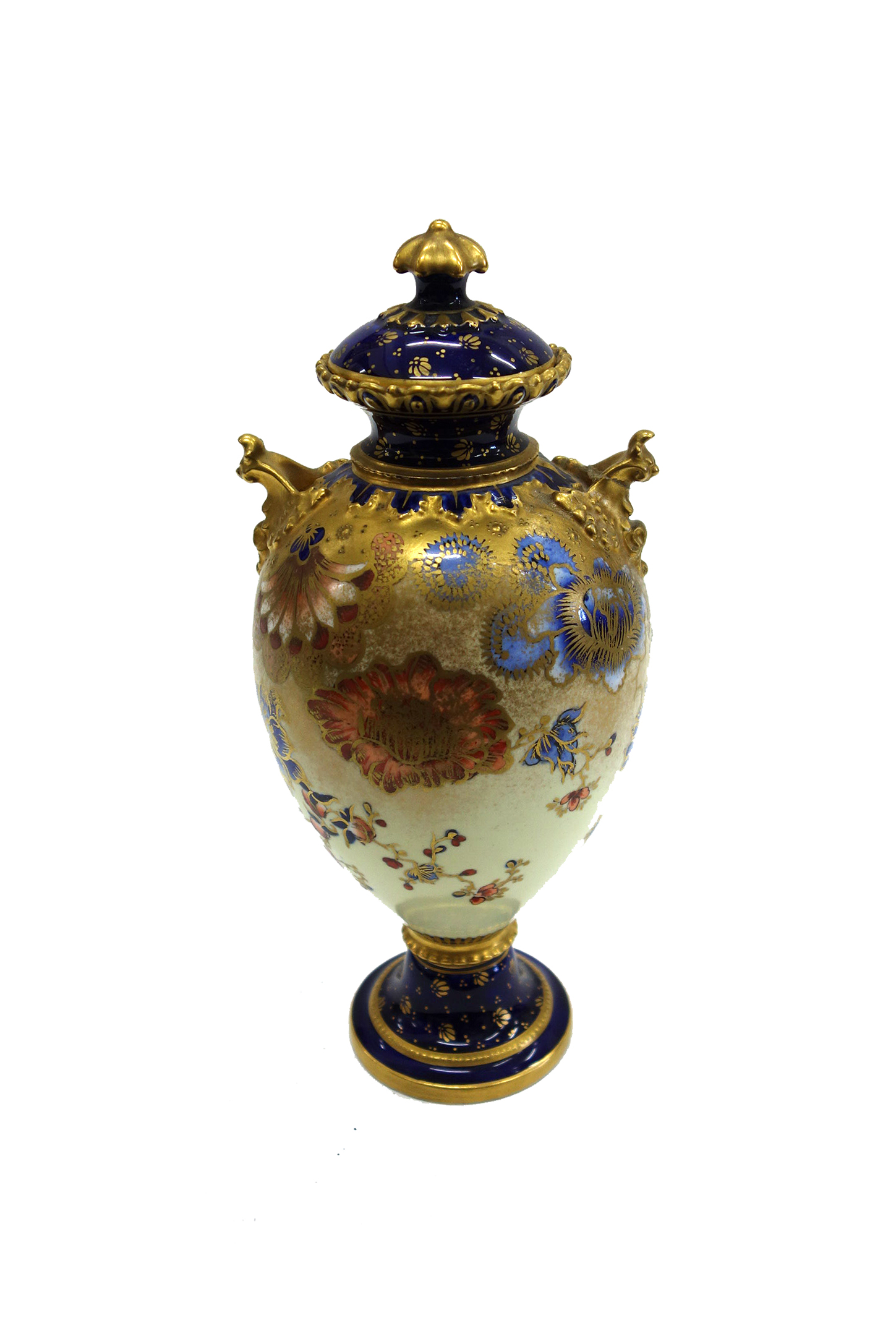 A Royal Crown Derby porcelain baluster vase and cover, painted with flowering branches,