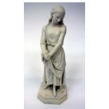 A Victorian Parian figure of Maidenhood, standing on a canted corner base,