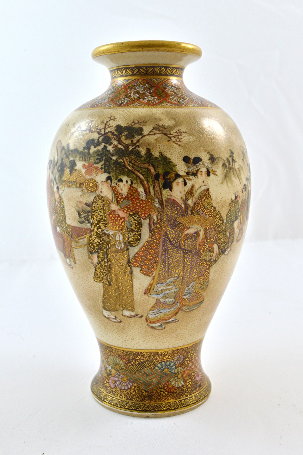 A Japanese satsuma pottery vase, Meiji, of baluster form,