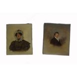 English School, 19th Century, Portrait miniature of a man and a woman, a pair, oil on canvas,