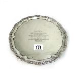 An Art Deco shaped circular silver salver, Hawkesworth Eyre Ltd, Sheffield 1929,