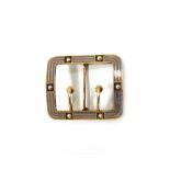 An early 20th century American gold, half pearl and lavender enamel rectangular buckle,