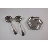 A stylish Art Deco style silver hexagonal ashtray, Harry Wright Atkin, Sheffield 1944,