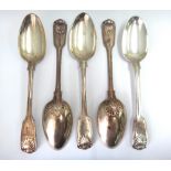 A matched set of nine Victorian silver fiddle thread and shell pattern table forks,