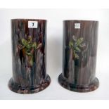 A pair of cylindrical pottery vases, late 19th century,